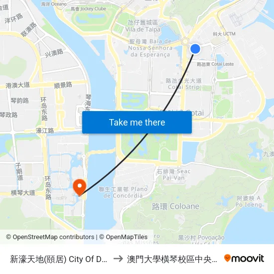 新濠天地(頤居) City Of Dreams (Nuwa) to 澳門大學橫琴校區中央教學樓東四座 map