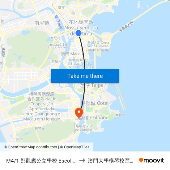 M4/1 鄭觀應公立學校 Escola Oficial Zheng Guanying to 澳門大學橫琴校區中央教學樓東四座 map