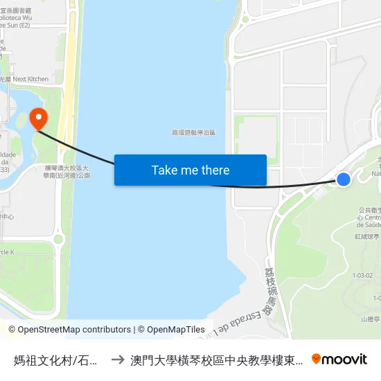 媽祖文化村/石牌坊 to 澳門大學橫琴校區中央教學樓東四座 map