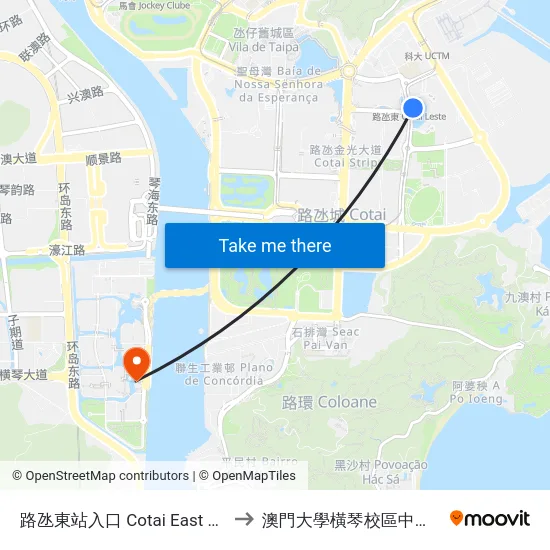 路氹東站入口 Cotai East Station Entrance to 澳門大學橫琴校區中央教學樓東四座 map