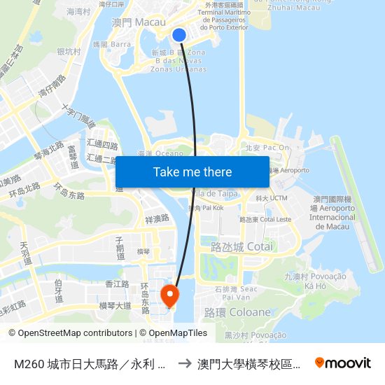 M260 城市日大馬路／永利 Av. 24 De Junho／Wynn to 澳門大學橫琴校區中央教學樓東四座 map