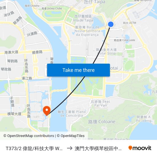 T373/2 偉龍/科技大學 Wai Long/M.U.S.T. to 澳門大學橫琴校區中央教學樓東四座 map