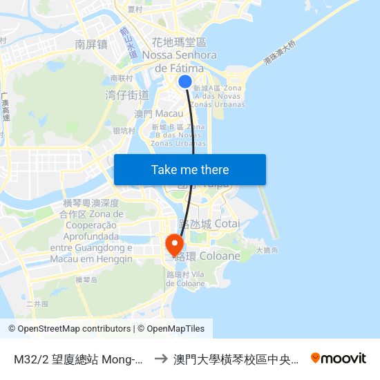 M32/2 望廈總站 Mong-Há／Terminal to 澳門大學橫琴校區中央教學樓東四座 map