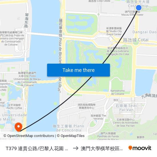 T379 連貫公路/巴黎人花園 Est.Do Istmo / Le Jardin to 澳門大學橫琴校區中央教學樓東四座 map