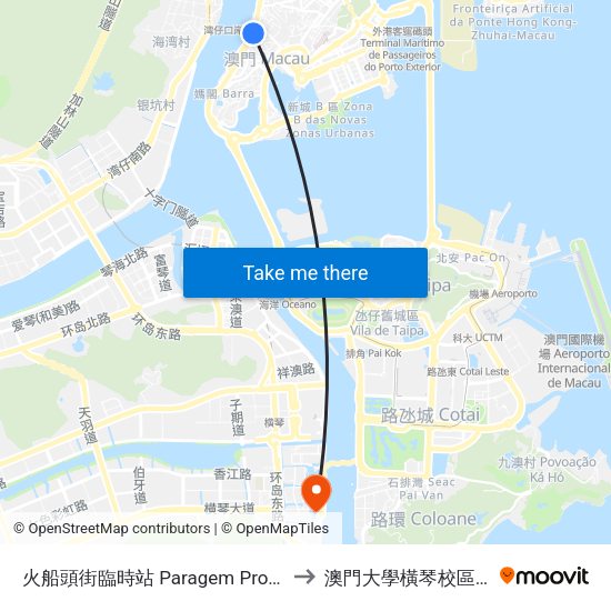 火船頭街臨時站 Paragem Provisória Do Rua Das Lorchas to 澳門大學橫琴校區中央教學樓東四座 map