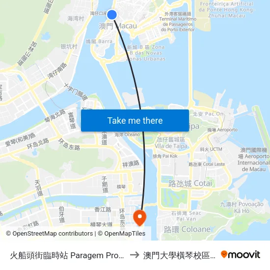 火船頭街臨時站 Paragem Provisória Do Rua Das Lorchas to 澳門大學橫琴校區中央教學樓東四座 map