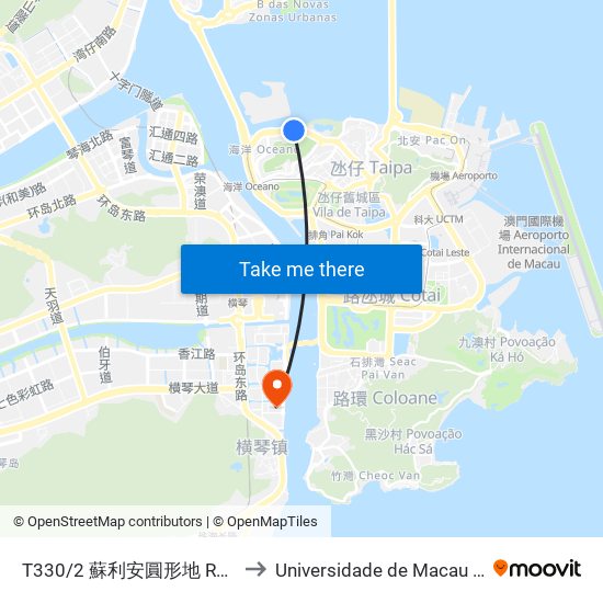 T330/2 蘇利安圓形地 Rotunda Leonel Sousa to Universidade de Macau (澳門大學) Campus map