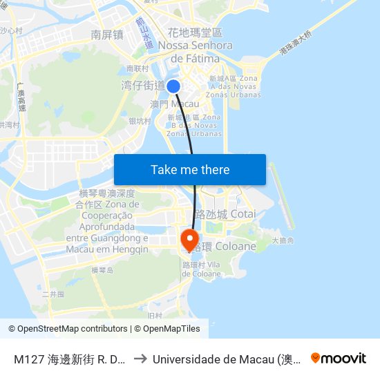 M127 海邊新街 R. Do Guimarães to Universidade de Macau (澳門大學) Campus map