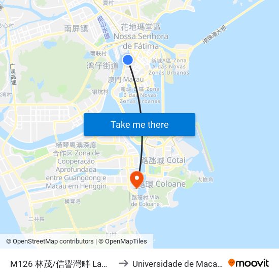 M126 林茂/信譽灣畔 Lam Mau / La Magnífícence to Universidade de Macau (澳門大學) Campus map
