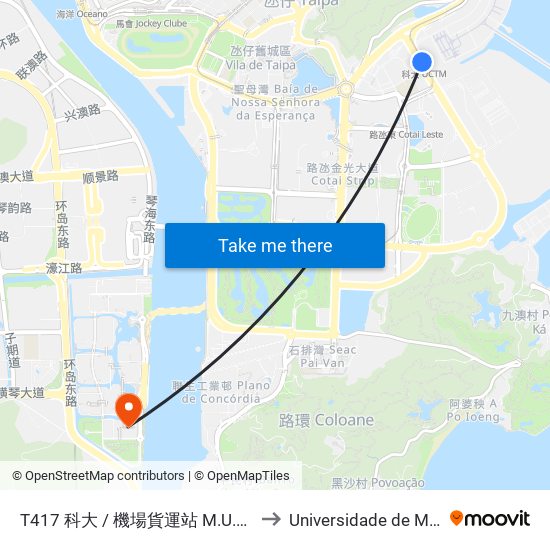 T417 科大 / 機場貨運站 M.U.S.T / Terminal De Carga Do Aeroporto to Universidade de Macau (澳門大學) Campus map