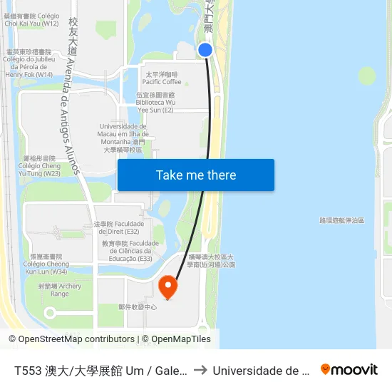 T553 澳大/大學展館 Um / Galeria Da Universidade, Um / University Gallery to Universidade de Macau (澳門大學) Campus map