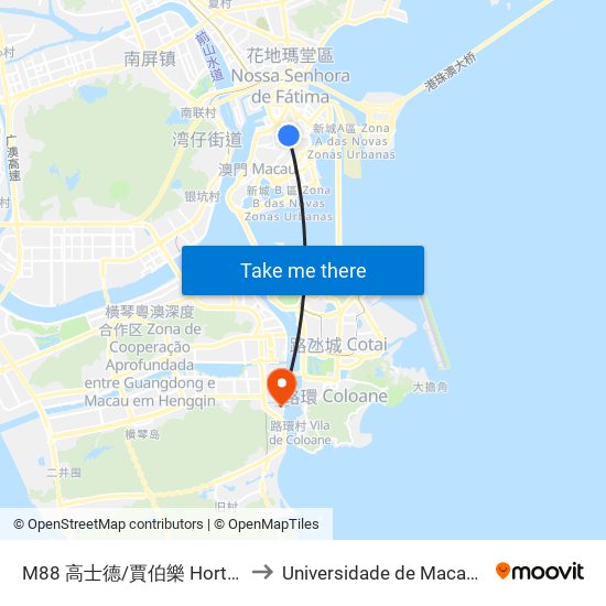 M88 高士德/賈伯樂 Horta Costa/ Costa Cabral to Universidade de Macau (澳門大學) Campus map
