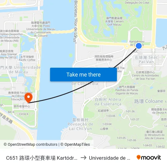 C651 路環小型賽車場 Kartódromo De Coloane, Coloane Karting Track to Universidade de Macau (澳門大學) Campus map