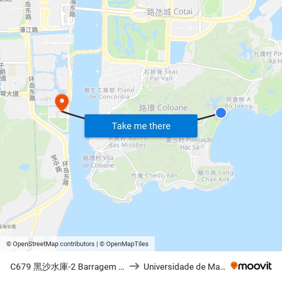 C679 黑沙水庫-2 Barragem De Hác-Sá-2, Hac Sa Reservoir-2 to Universidade de Macau (澳門大學) Campus map