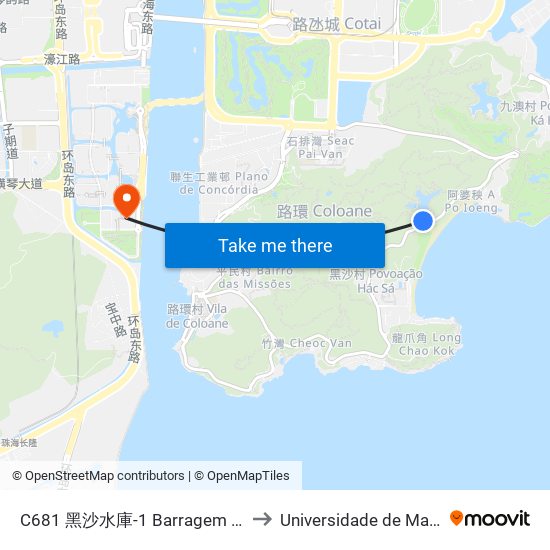C681 黑沙水庫-1 Barragem De Hác-Sá-1, Hac Sa Reservoir-1 to Universidade de Macau (澳門大學) Campus map