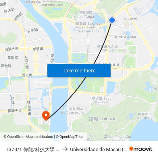 T373/1 偉龍/科技大學 Wai Long/M.U.S.T. to Universidade de Macau (澳門大學) Campus map