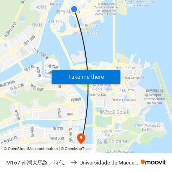 M167 南灣大馬路／時代 Praia Grande／Si Toi to Universidade de Macau (澳門大學) Campus map