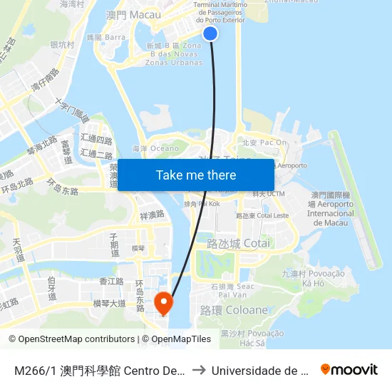 M266/1 澳門科學館 Centro De Ciência De Macau, Macao Science Center to Universidade de Macau (澳門大學) Campus map