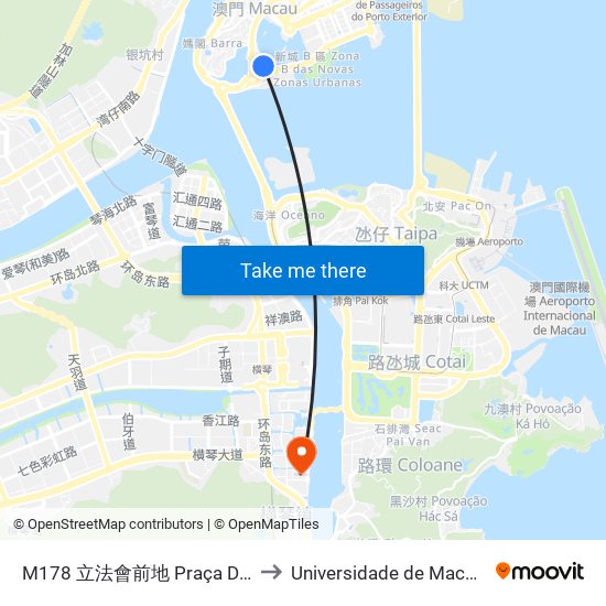 M178 立法會前地 Praça Da Assembleia Legislativa to Universidade de Macau (澳門大學) Campus map