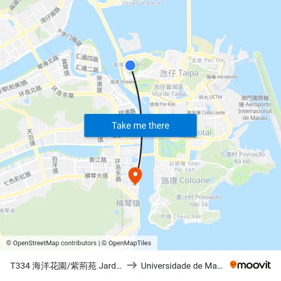 T334 海洋花園/紫荊苑 Jardins Do Oceano/ Bauhina Court to Universidade de Macau (澳門大學) Campus map