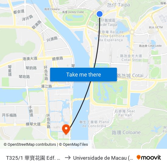 T325/1 華寶花園 Edf. Jardim De Va Pou to Universidade de Macau (澳門大學) Campus map