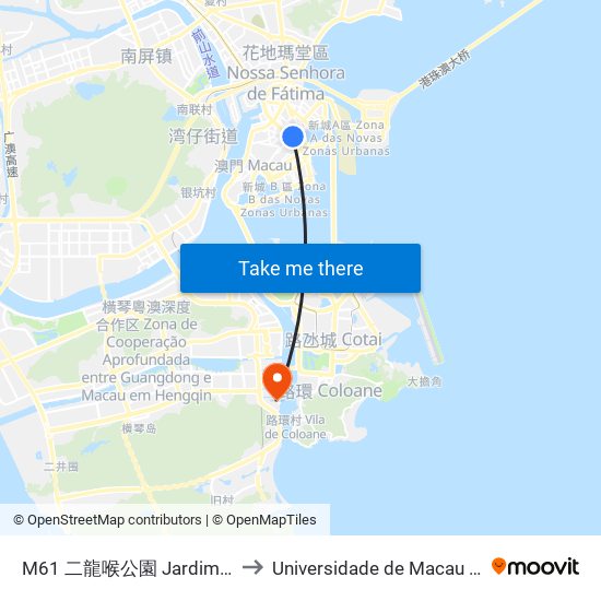 M61 二龍喉公園 Jardim Flora, Flora Garden to Universidade de Macau (澳門大學) Campus map