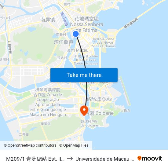 M209/1 青洲總站 Est. Ilha Verde/ Terminal to Universidade de Macau (澳門大學) Campus map