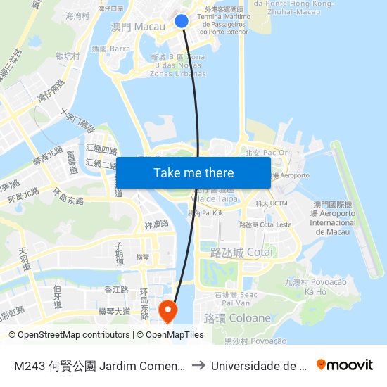 M243 何賢公園 Jardim Comendador Ho Yin, Garden Of Commander Ho Yin to Universidade de Macau (澳門大學) Campus map