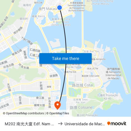 M202 南光大廈 Edf. Nam  Kwong, Nam Kwong Building to Universidade de Macau (澳門大學) Campus map