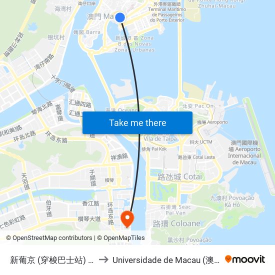 新葡京 (穿梭巴士站) Grand Lisboa to Universidade de Macau (澳門大學) Campus map