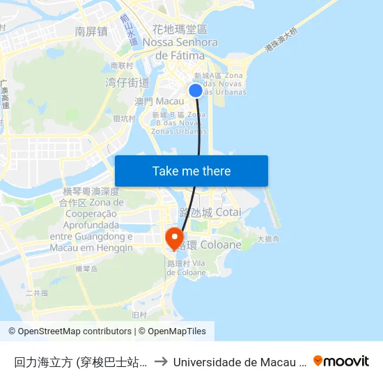 回力海立方 (穿梭巴士站) Jai Alai (Oceanus) to Universidade de Macau (澳門大學) Campus map