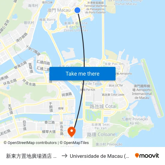 新東方置地廣場酒店 Landmark Hotel to Universidade de Macau (澳門大學) Campus map