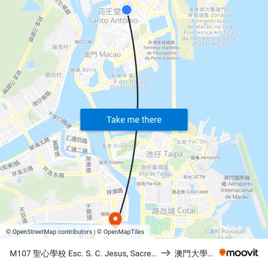 M107 聖心學校 Esc. S. C. Jesus, Sacred Heart Canossian College to 澳門大學橫琴校區 map