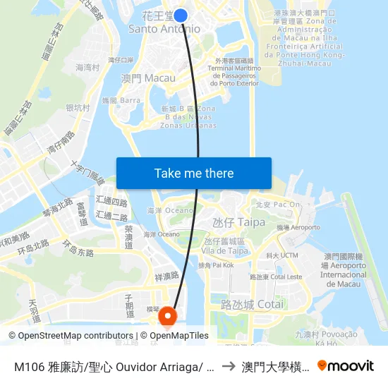 M106 雅廉訪/聖心 Ouvidor Arriaga/ Esc. S. C. Jesus to 澳門大學橫琴校區 map