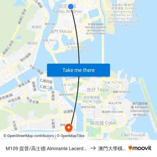 M109 提督/高士德 Almirante Lacerda / Horta E Costa to 澳門大學橫琴校區 map
