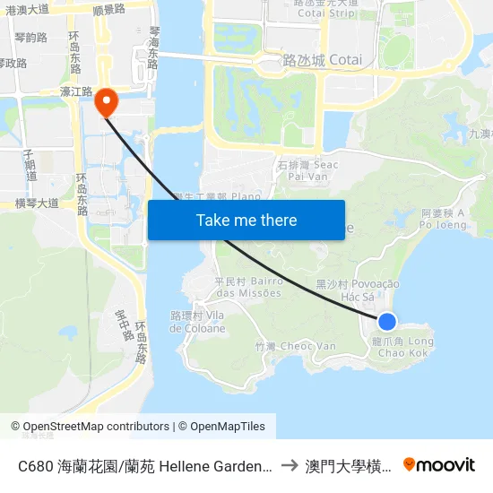 C680 海蘭花園/蘭苑 Hellene Garden / Orchids Villa to 澳門大學橫琴校區 map