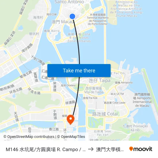 M146 水坑尾/方圓廣場 R. Campo / Vicky Plaza to 澳門大學橫琴校區 map