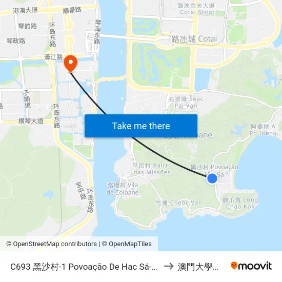 C693 黑沙村-1 Povoação De Hac Sá-1, Hac Sa Village-1 to 澳門大學橫琴校區 map