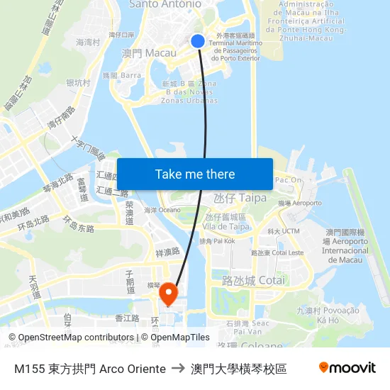 M155 東方拱門 Arco Oriente to 澳門大學橫琴校區 map