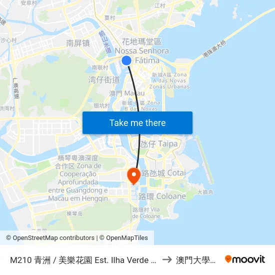 M210 青洲 / 美樂花園 Est. Ilha Verde / Edf. Mei LOK Garden to 澳門大學橫琴校區 map