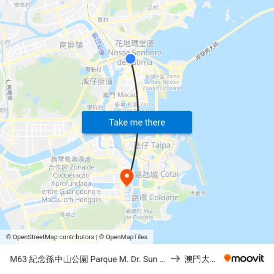 M63 紀念孫中山公園 Parque M. Dr. Sun Yat Sen, Dr. Sun Yat Sen Municipal Park to 澳門大學橫琴校區 map