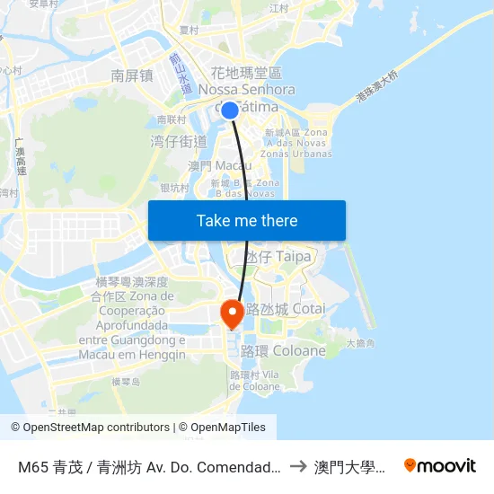 M65 青茂 / 青洲坊 Av. Do. Comendador Ho Yin / Qingmao to 澳門大學橫琴校區 map