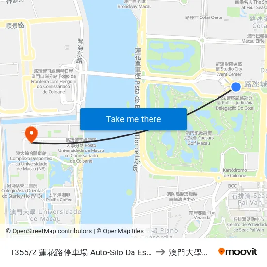 T355/2 蓮花路停車場 Auto-Silo Da Estrada Flor De Lótus to 澳門大學橫琴校區 map