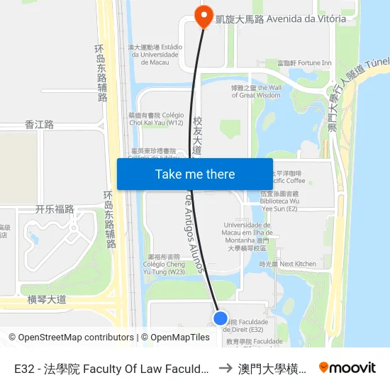 E32 - 法學院 Faculty Of Law  Faculdade De Direit to 澳門大學橫琴校區 map