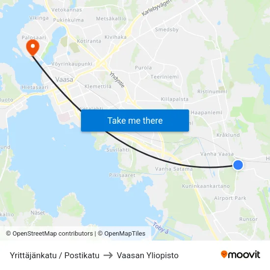 Yrittäjänkatu / Postikatu to Vaasan Yliopisto map
