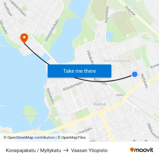 Konepajakatu / Myllykatu to Vaasan Yliopisto map