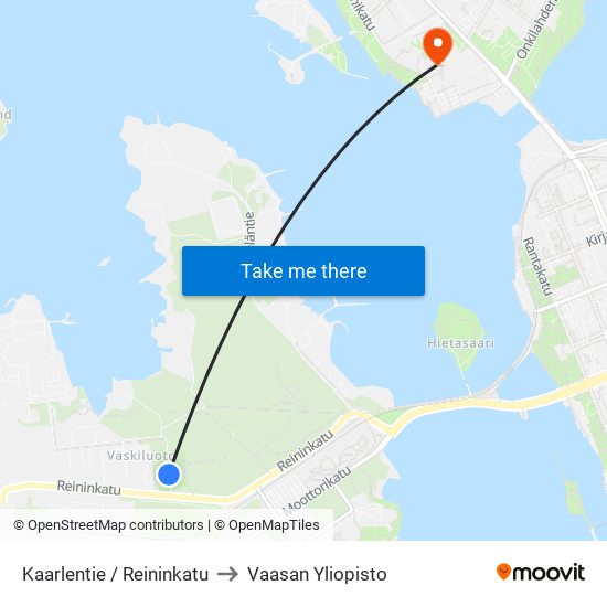Kaarlentie / Reininkatu to Vaasan Yliopisto map