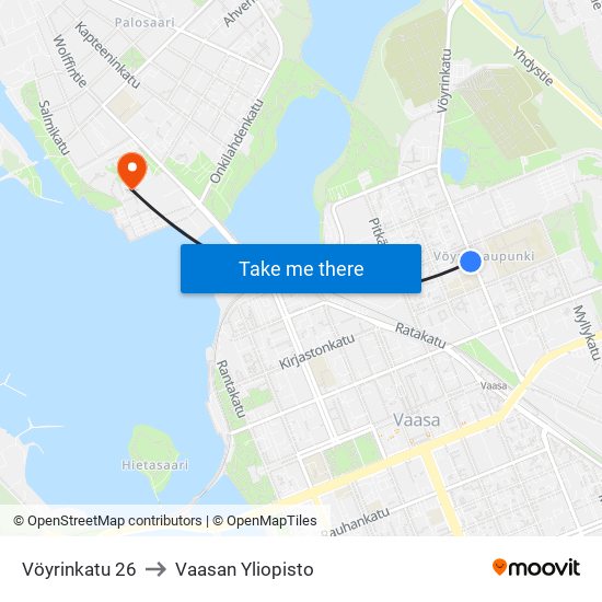 Vöyrinkatu 26 to Vaasan Yliopisto map