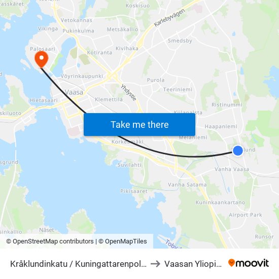 Kråklundinkatu / Kuningattarenpolku B to Vaasan Yliopisto map