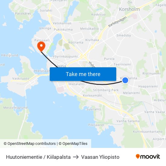 Huutoniementie / Kiilapalsta to Vaasan Yliopisto map